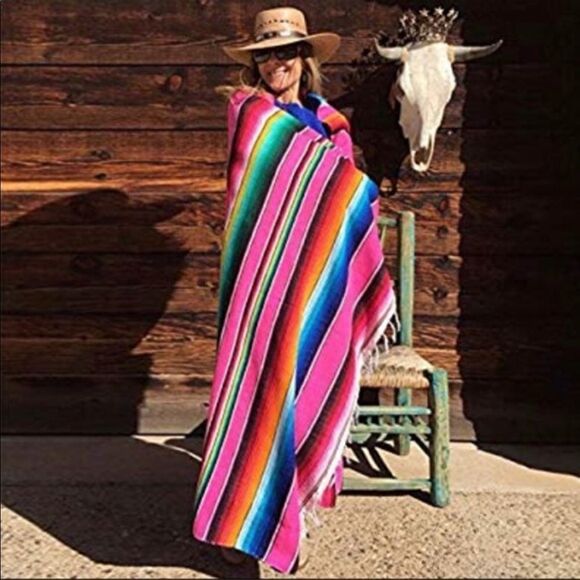 X-LARGE PINK SERAPE COVER UP BLANKET BRIGHT COLOR - Picture 1 of 5